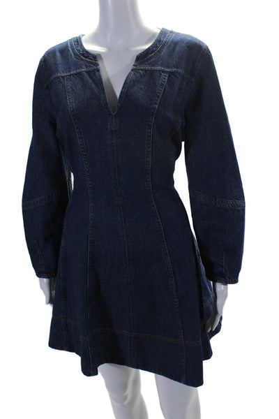 Tanya Taylor Womens Cotton Denim Long Sleeve Unlined A-Line Dress Blue Size 12