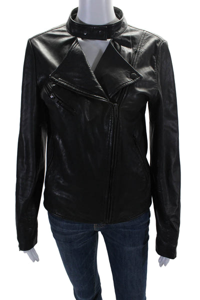 Just Female Womens Leather Long Sleeve Full Zip Motorcycle Jacket Black Size S