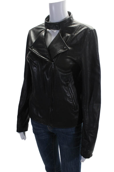 Just Female Womens Leather Long Sleeve Full Zip Motorcycle Jacket Black Size S