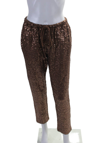 Splendid Womens Sequin High Rise Drawstring Tapered Leg Pants Brown Size S