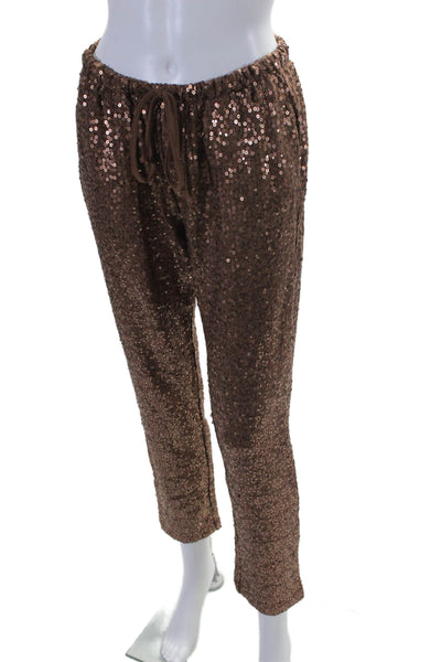 Splendid Womens Sequin High Rise Drawstring Tapered Leg Pants Brown Size S