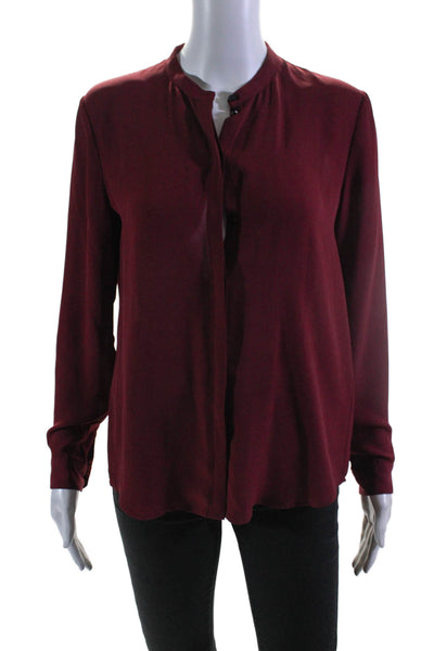 The Kooples Womens Dark Red Crew Neck Button Front Long Sleeve Blouse Top Size 1