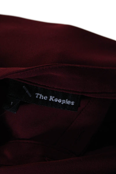 The Kooples Womens Dark Red Crew Neck Button Front Long Sleeve Blouse Top Size 1