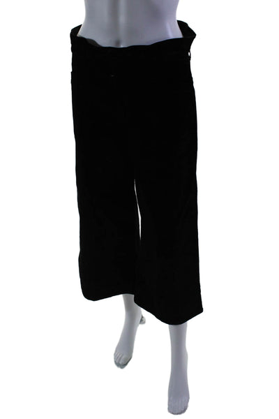 Paige Womens Shiny Black Cotton Corduroy High Rise Crop Wide Leg Pants Size 27