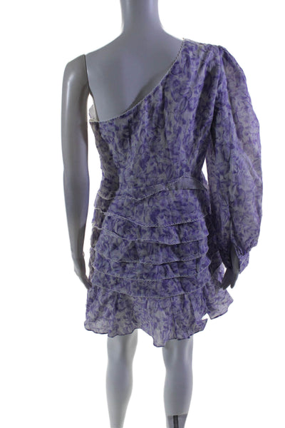 La Maison Talulah Womens Purple Printed Ruffle One Shoulder Shift Dress Size S