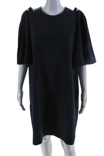 Lela Rose Womens Navy Pearl Detail Crew Neck Bell Sleeve A-line Dress Size 16