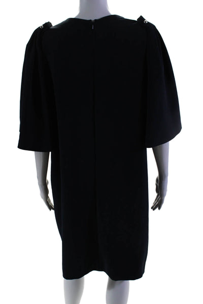 Lela Rose Womens Navy Pearl Detail Crew Neck Bell Sleeve A-line Dress Size 16