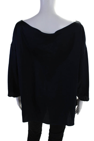 Vince Women's Round Neck Short Sleeves Key Hole Blouse Navy Blue Size L