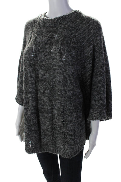 Mystree Womens Oversized Open Knit 3/4 Sleeve Sweater Gray Size M/L