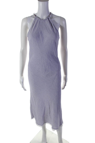 Aeron Womens Fringe Trim Low Back Sleeveless Maxi Dress Dress Purple Size 36