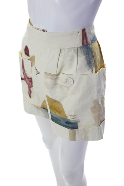 Sir. Womens Linen Blend Abstract Print Four Pocket High-Rise Shorts Beige Size 0