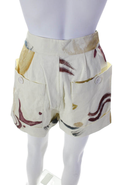 Sir. Womens Linen Blend Abstract Print Four Pocket High-Rise Shorts Beige Size 0