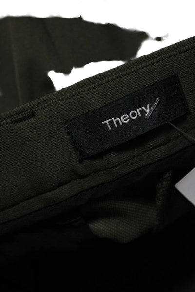 Theory Mens Mid Rise Flat Front Straight Leg Chino Trousers Olive Green Size 32