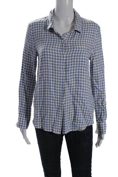 Soft Joie Women's Collared Long Sleeves Button Down Shirt Blue Plaid Size S