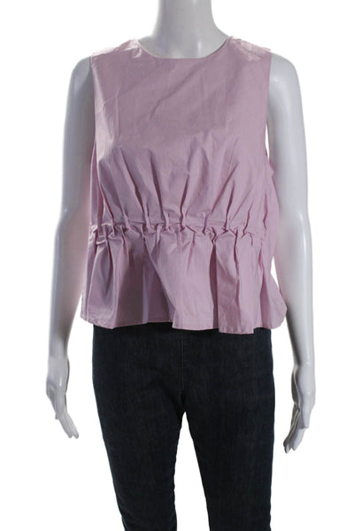 Gestuz Women's Round Neck Sleeveless Ruffle Lined Blouse Pink Size 36