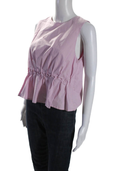 Gestuz Women's Round Neck Sleeveless Ruffle Lined Blouse Pink Size 36