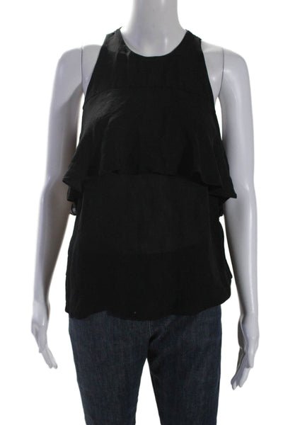 Ramy Brook Women's Round Neck Sleeveless Ruffle Sheer Blouse Black Size XS