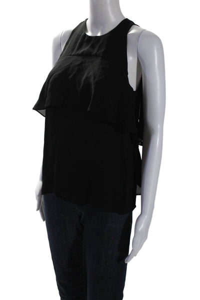 Ramy Brook Women's Round Neck Sleeveless Ruffle Sheer Blouse Black Size XS