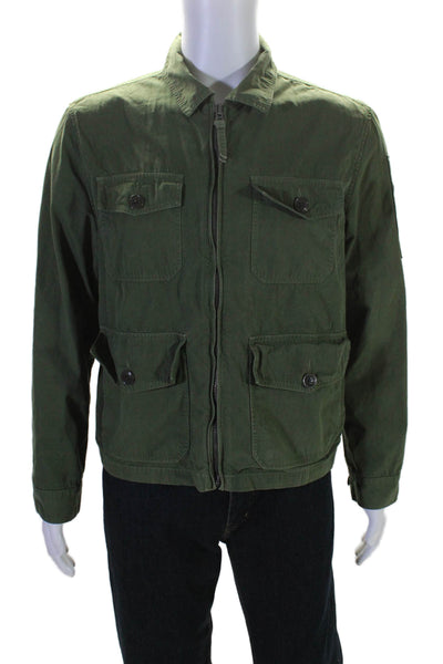 J Crew Mens Long Sleeve Zip Front Collared Utility Jacket Green Medium