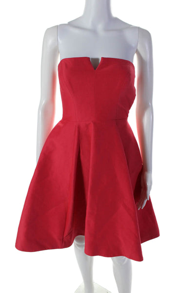 Halston Heritage Womens Back Zip Strapless A Line Dress Pink Cotton Size 0