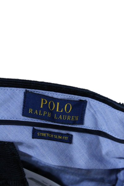 Polo Ralph Lauren Mens Stretch Slim Fit Pleated Corduroy Pants Navy Size 36x30