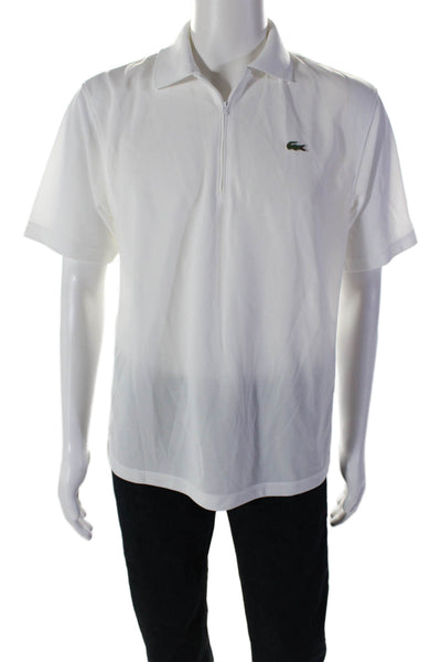 Lacoste Sport Mens Short Sleeve Quarter Zip Collared Polo Shirt White Size 4