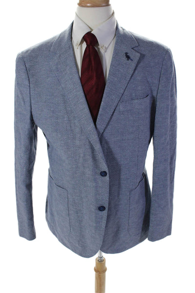 Tailorbyrd Mens Two Button Notched Lapel Blazer Jacket Blue Linen Size 44R