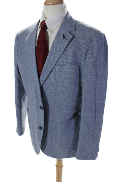 Tailorbyrd Mens Two Button Notched Lapel Blazer Jacket Blue Linen Size 44R