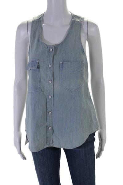 Rag & Bone Jean Womens Button Up Sleeveless Tank Top Blue Cotton Size Extra Smal