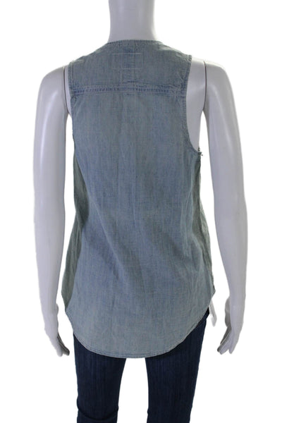 Rag & Bone Jean Womens Button Up Sleeveless Tank Top Blue Cotton Size Extra Smal
