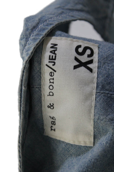 Rag & Bone Jean Womens Button Up Sleeveless Tank Top Blue Cotton Size Extra Smal
