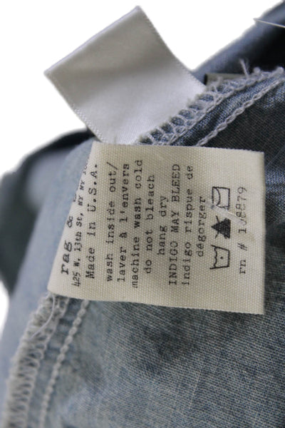 Rag & Bone Jean Womens Button Up Sleeveless Tank Top Blue Cotton Size Extra Smal