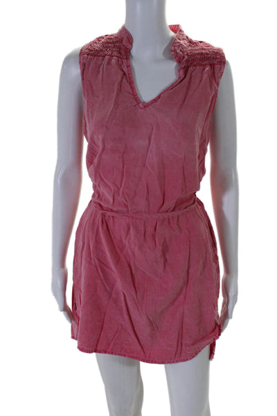 Bella Dahl Womens Sleeveless V Neck Belted Shift Dress Red Size Medium