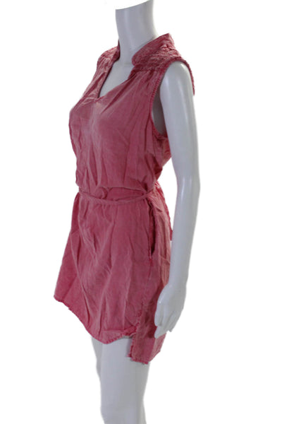 Bella Dahl Womens Sleeveless V Neck Belted Shift Dress Red Size Medium