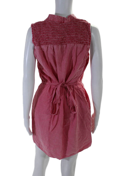 Bella Dahl Womens Sleeveless V Neck Belted Shift Dress Red Size Medium