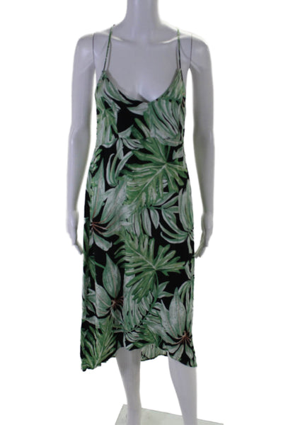 Chaser Womens Spaghetti Strap V Neck Leaf Printed Midi Dress Green Black Medium