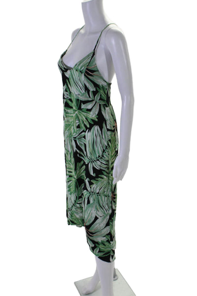 Chaser Womens Spaghetti Strap V Neck Leaf Printed Midi Dress Green Black Medium