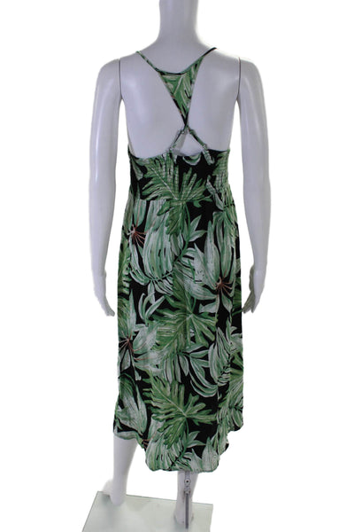 Chaser Womens Spaghetti Strap V Neck Leaf Printed Midi Dress Green Black Medium