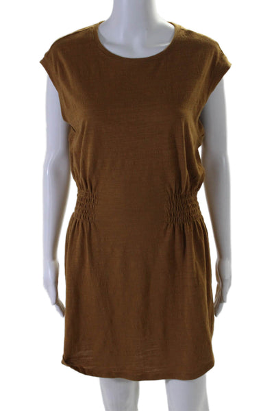 Z Supply Womens Sleeveless Scoop Neck Smocked Mini Dress Brown Cotton Medium