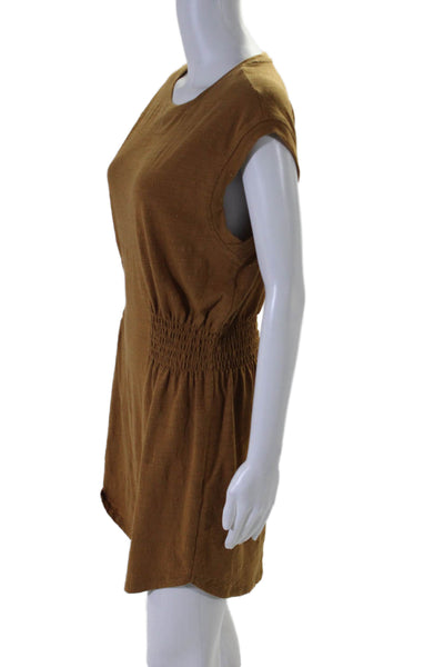 Z Supply Womens Sleeveless Scoop Neck Smocked Mini Dress Brown Cotton Medium