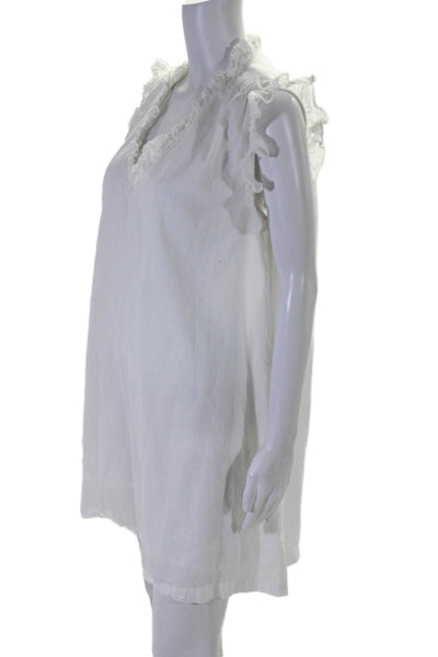 Elan Womens Sleeveless Ruffled V Neck Knee Length Shift Dress White Size Medium