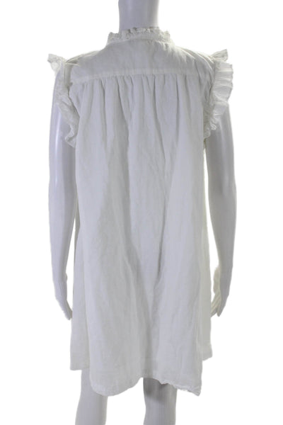 Elan Womens Sleeveless Ruffled V Neck Knee Length Shift Dress White Size Medium