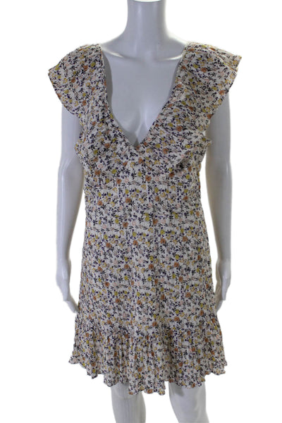 Mink Pink Womens Sleeveless V Neck Ruffled Floral Dress White Multi Size Large