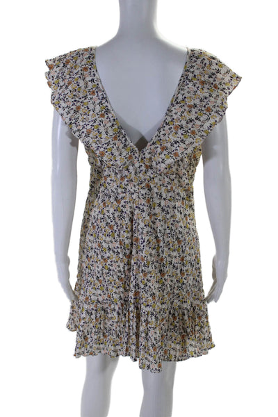 Mink Pink Womens Sleeveless V Neck Ruffled Floral Dress White Multi Size Large