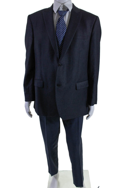 Trend Maxman Mens Two Button Notched Lapel Pleated Suit Navy Wool Size 46R