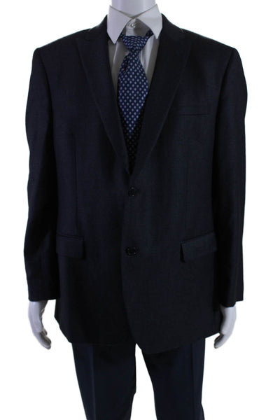 Trend Maxman Mens Two Button Notched Lapel Pleated Suit Navy Wool Size 46R