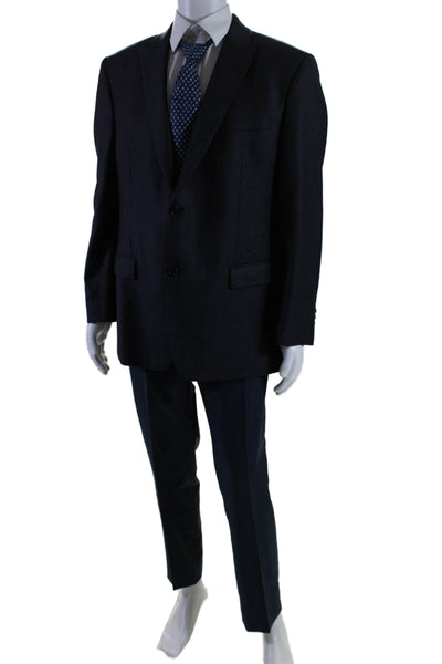 Trend Maxman Mens Two Button Notched Lapel Pleated Suit Navy Wool Size 46R