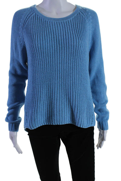 Margaret OLeary Womens Long Sleeve Open Knit Scoop Neck Sweater Blue Size Small