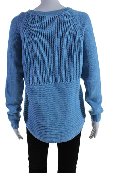 Margaret OLeary Womens Long Sleeve Open Knit Scoop Neck Sweater Blue Size Small