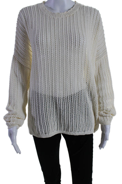 Rag & Bone Womens Long Sleeve Round Neck Open Knit Sweater White Size Small